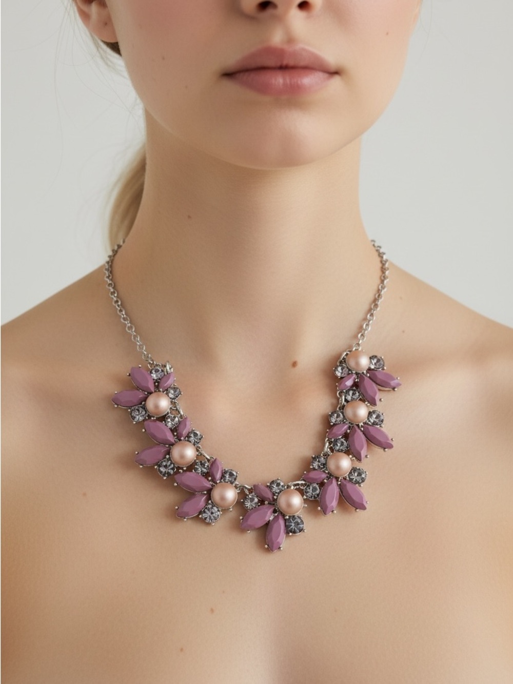 10/15 Statement Lavender Pearl Floral Necklace - Women Jewelry